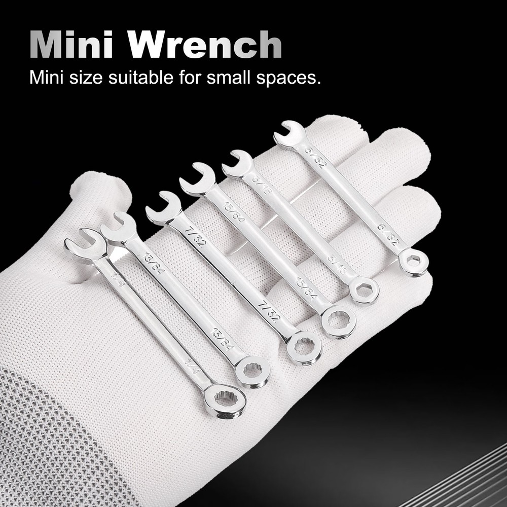 Mini Combination Wrench 1/4" 12-Point End 15 Degree Offset Open End