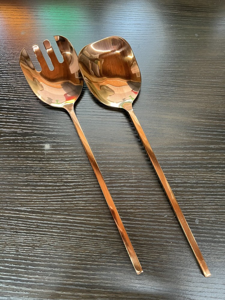 Copper MCM Style Salad Serving 2 Piece Set Long Handle 13"
