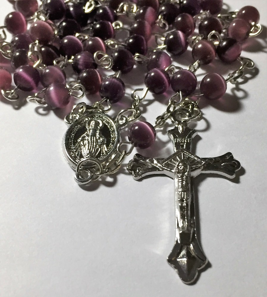 Purple Cats Eye Catholic Rosary Beads