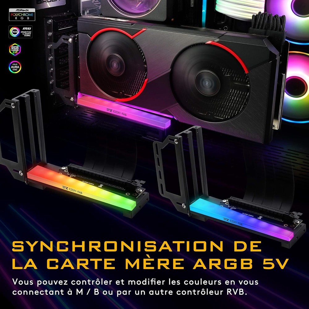 Vertical Gpu Bracket With Rgb Lighting Pcie Riser Compatible With Atx Cases