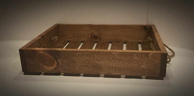 Wooden Serving Tray with Rope Handles – Rustic Medium Brown Stain