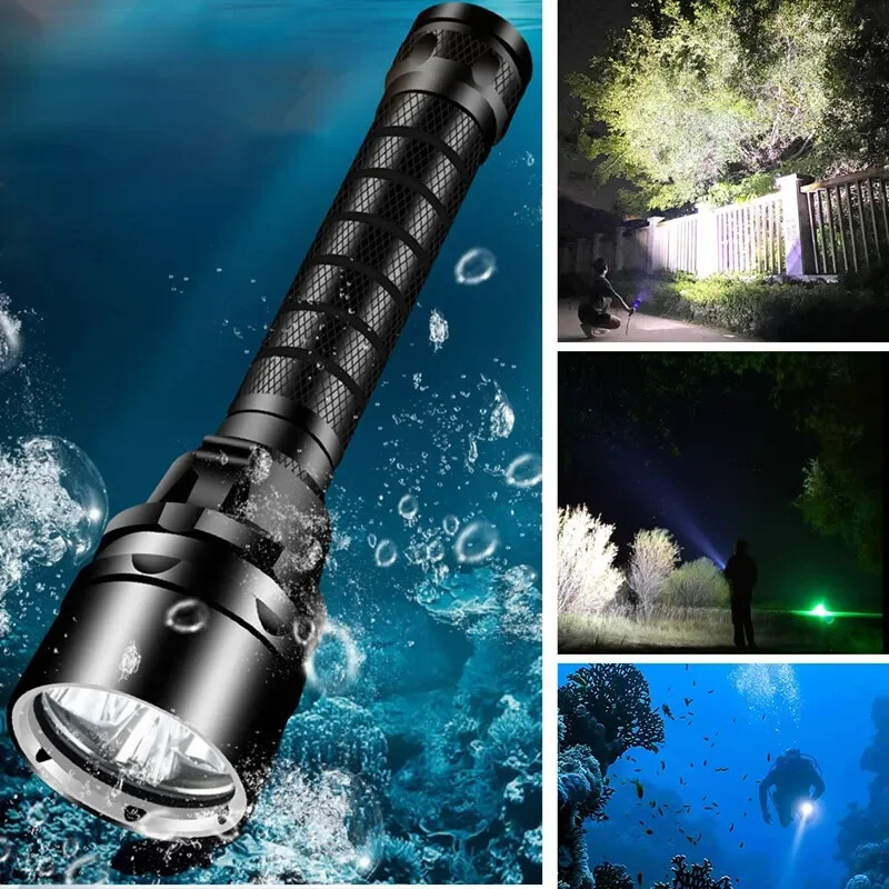 200m Underwater LED Scuba Dive Light Waterproof Rechargeable Diving Flashlight