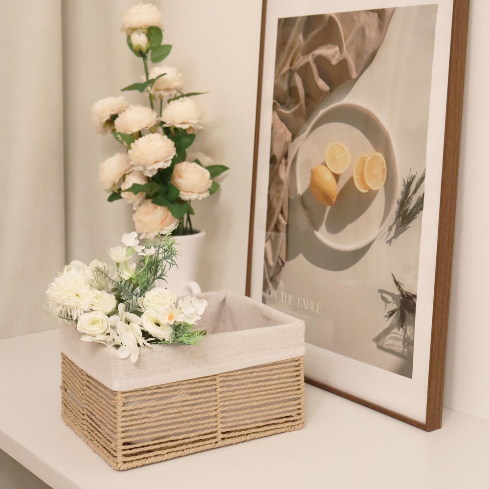 Hand-Woven Paper Rope Storage Baskets,Rectangular Wicker Baskets for Organizi...