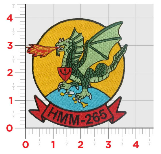 MARINE CORPS HMM-265 DRAGONS 1983-1985 EMBROIDERED PATCH WITH HOOK & LOOP