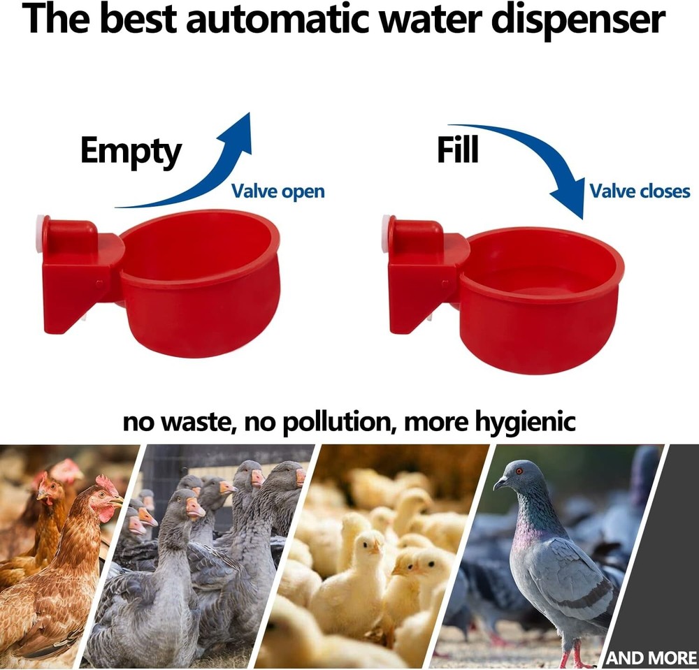 Outdoor 5 Gallon Chicken Waterer - 8 Pack Durable Automatic Cups Included