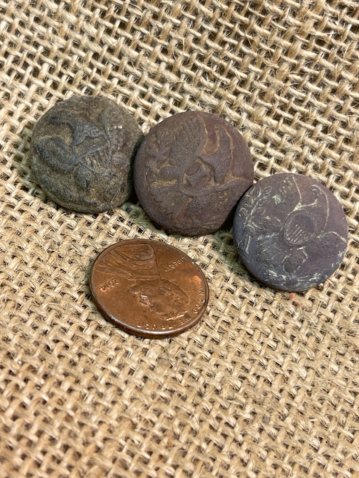 Three Dug Civil War General Service Eagle Coat Buttons Dug At Pickett’s Mill Ga