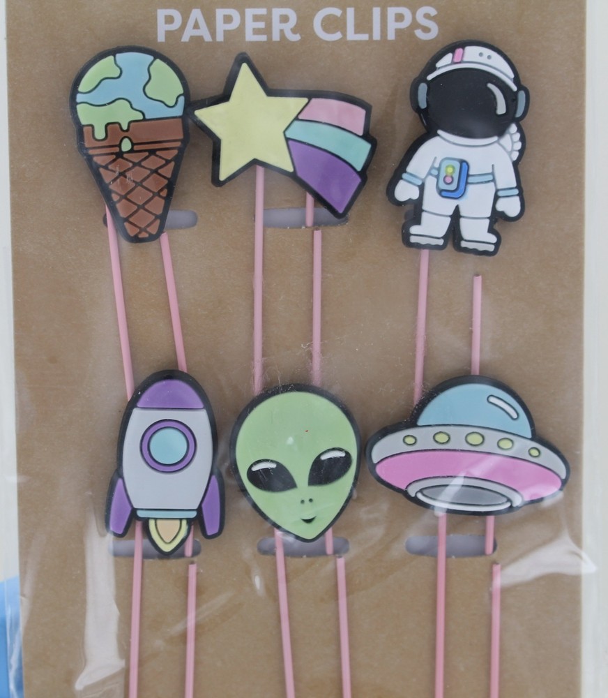 New UStyle Decorative Paper Clips - 6 count - Space Theme - Rocket, Spaceship +