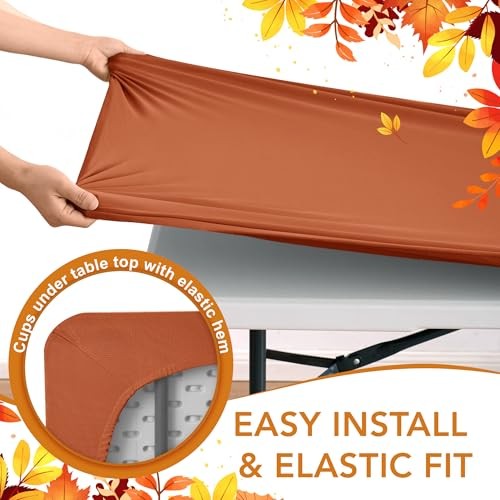 Fitted Square Tablecloth 36x36 Inch-2 Pack Rust Card Elastic Spandex Table