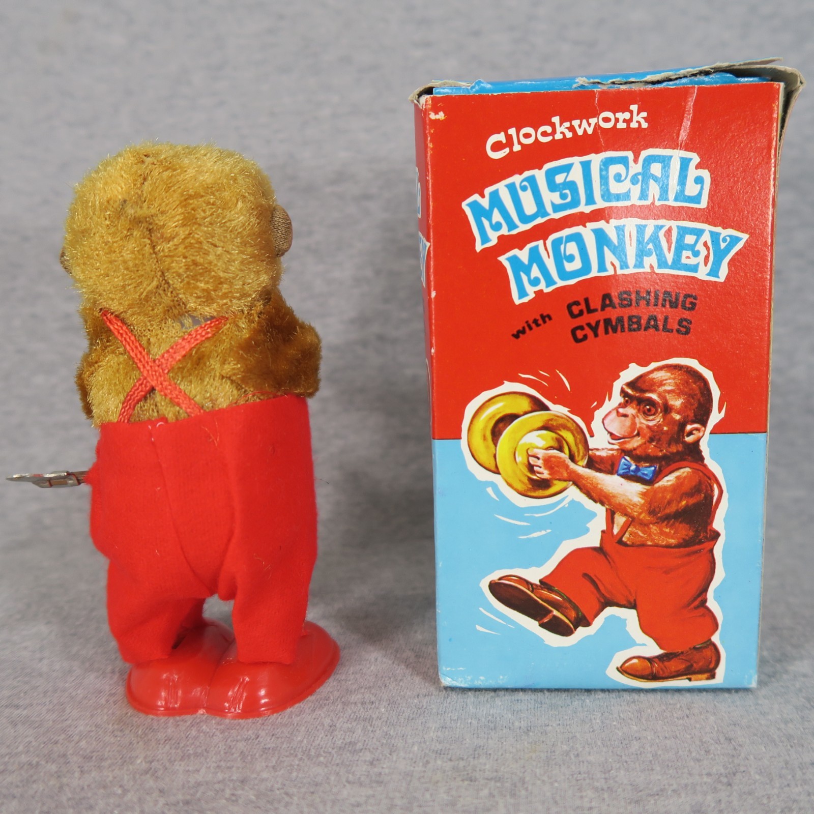 Clockwork Musical Monkey w/ Clashing Cymbals Wind Up Toy & Box Vintage Hong Kong