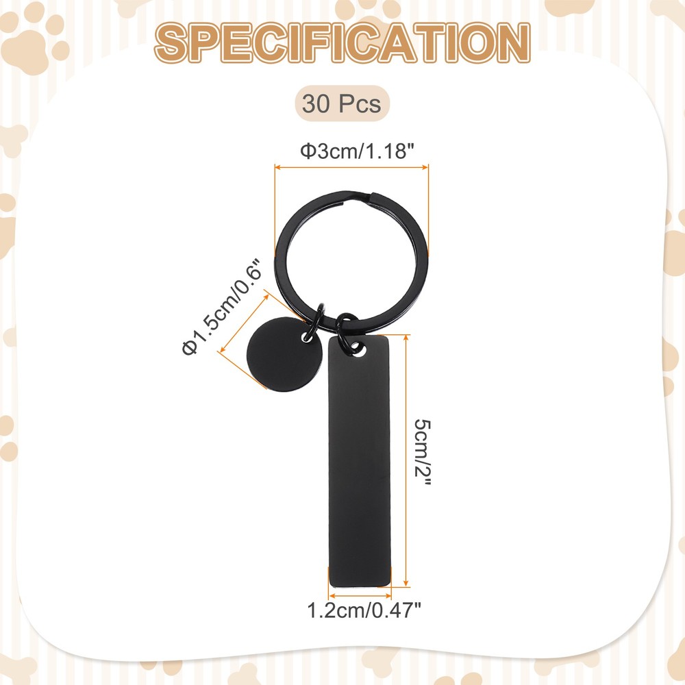30Pcs Metal Engraving Keychain Blanks, Black(Rectangular)
