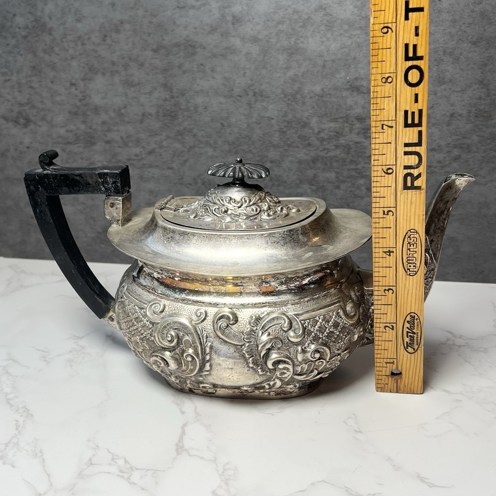 Antique Victorian Repousse Teapot Silver Plate Silverplate Tea