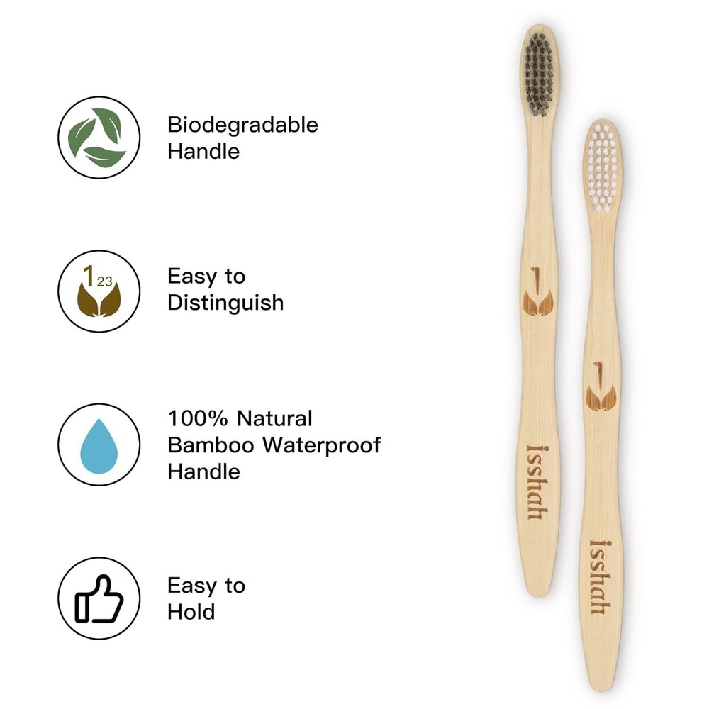 Biodegradable Eco-Friendly Bamboo Toothbrushes, 12 Count
