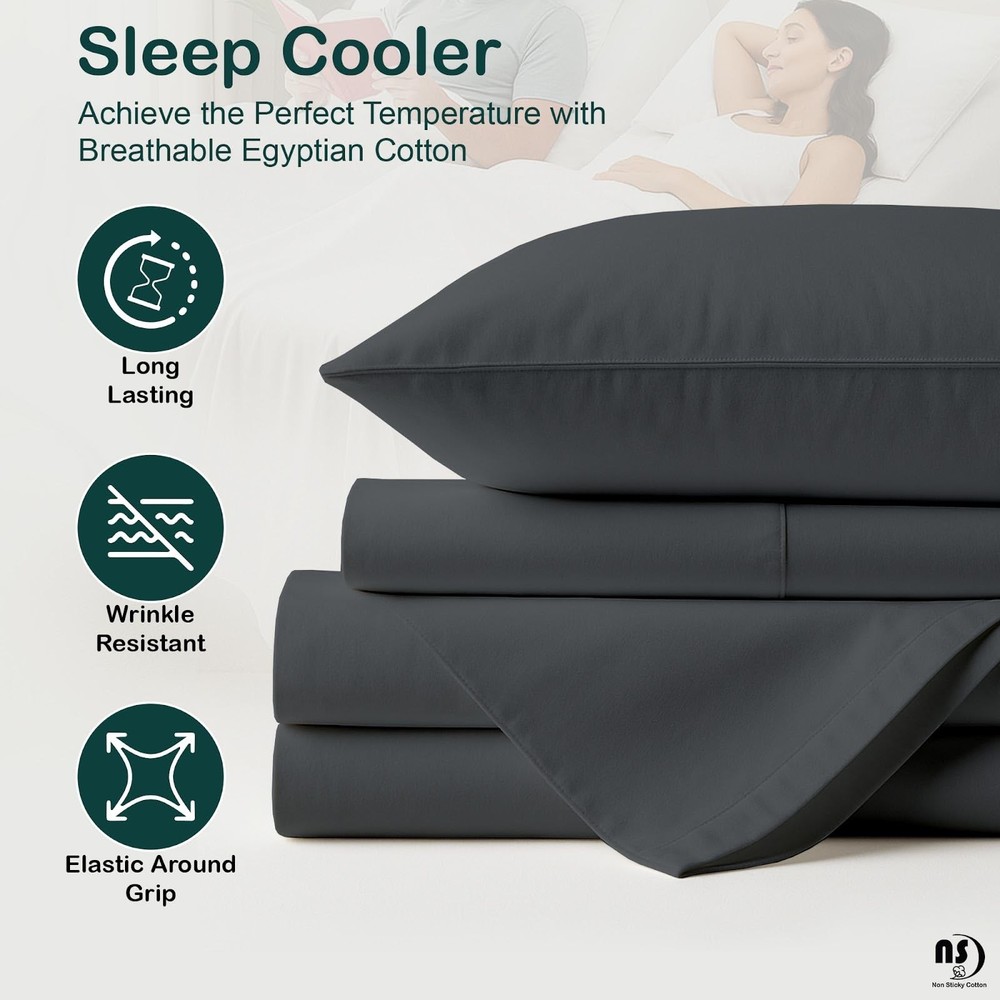 4 Piece Top Split King Sheets Sets for Adjustable Bed, 100% Egyptian Cotton B...