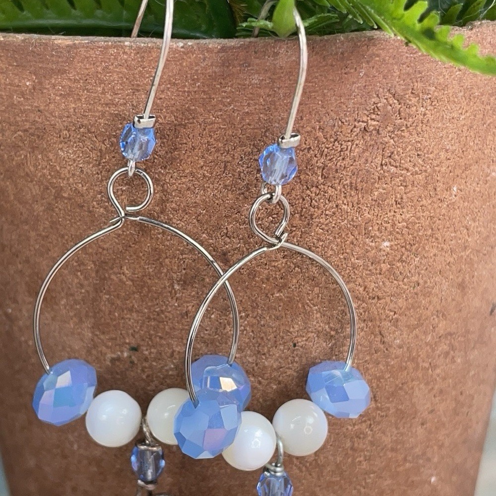 Adorned Crown assemblage blue bead pearl earrings