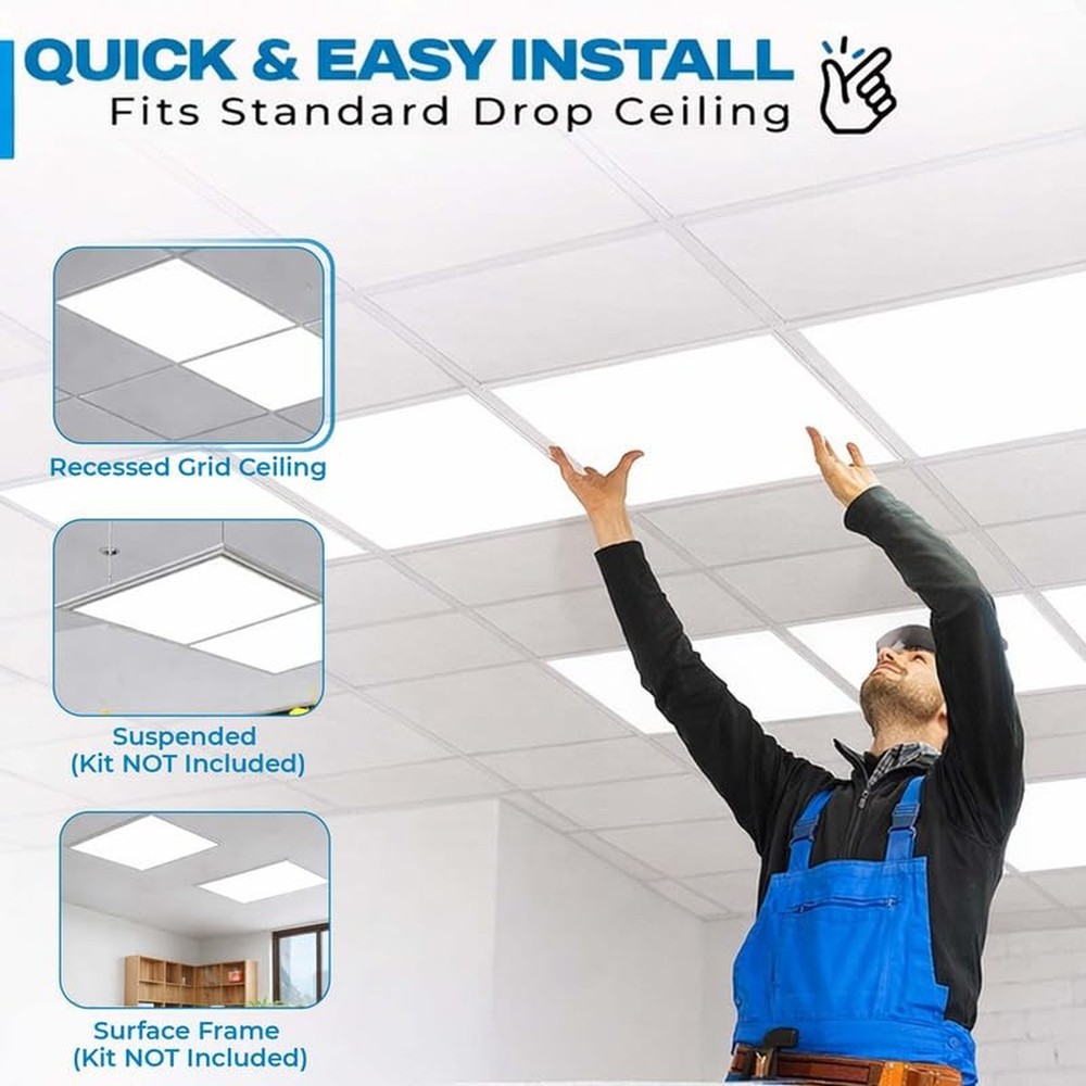 4 Pack 2x2 LED Flat Panel Light for Drop Ceiling, 5200lm Selectable 20W/25W/3...