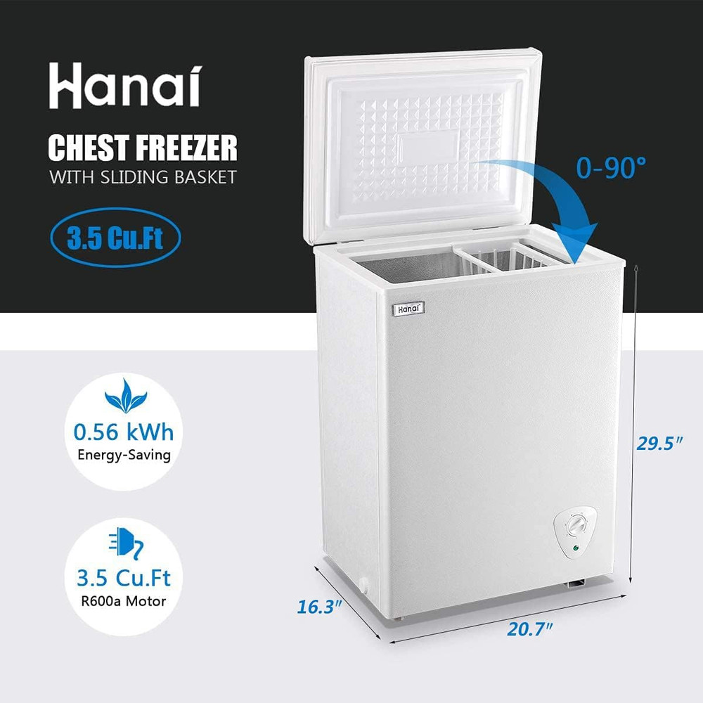 3.5 Cu.Ft Chest Freezer Compact Mini Deep Freezer with 7 Adjustable Temp Control