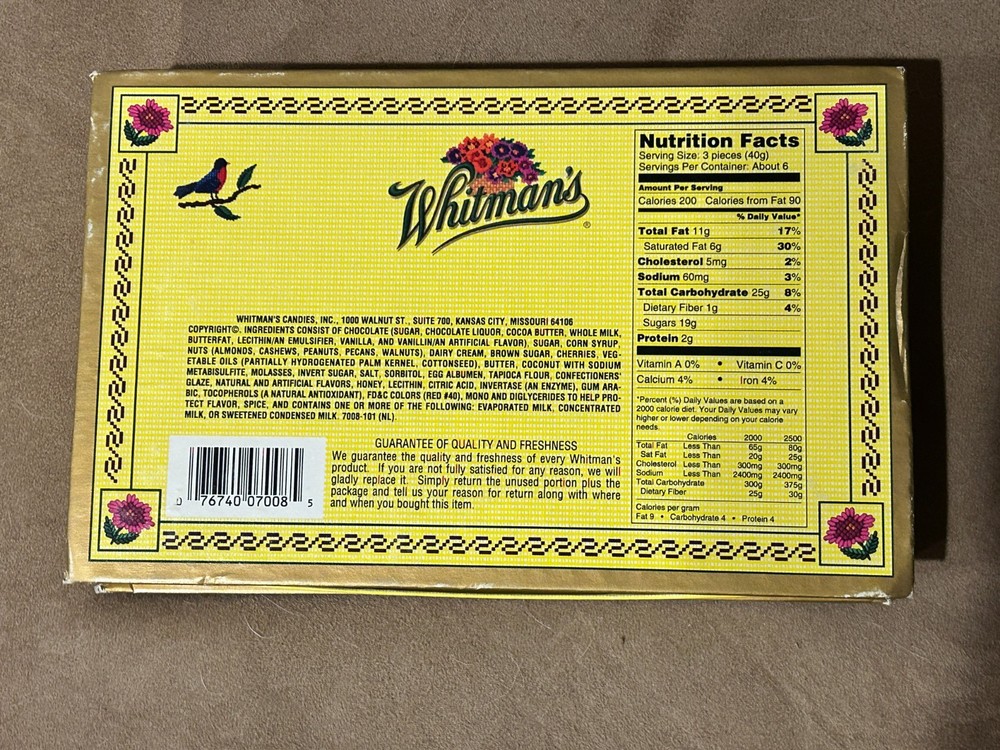 Whitman's Empty Sampler Assorted Chocolate 8 oz. Cross Stitch Box