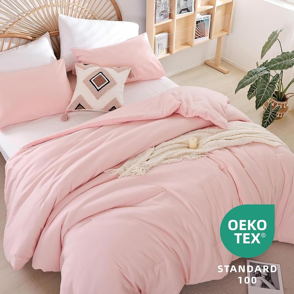 Blush Pink Full Bed Comforter Set Full Size Comforter Modern 3PCS Microfiber