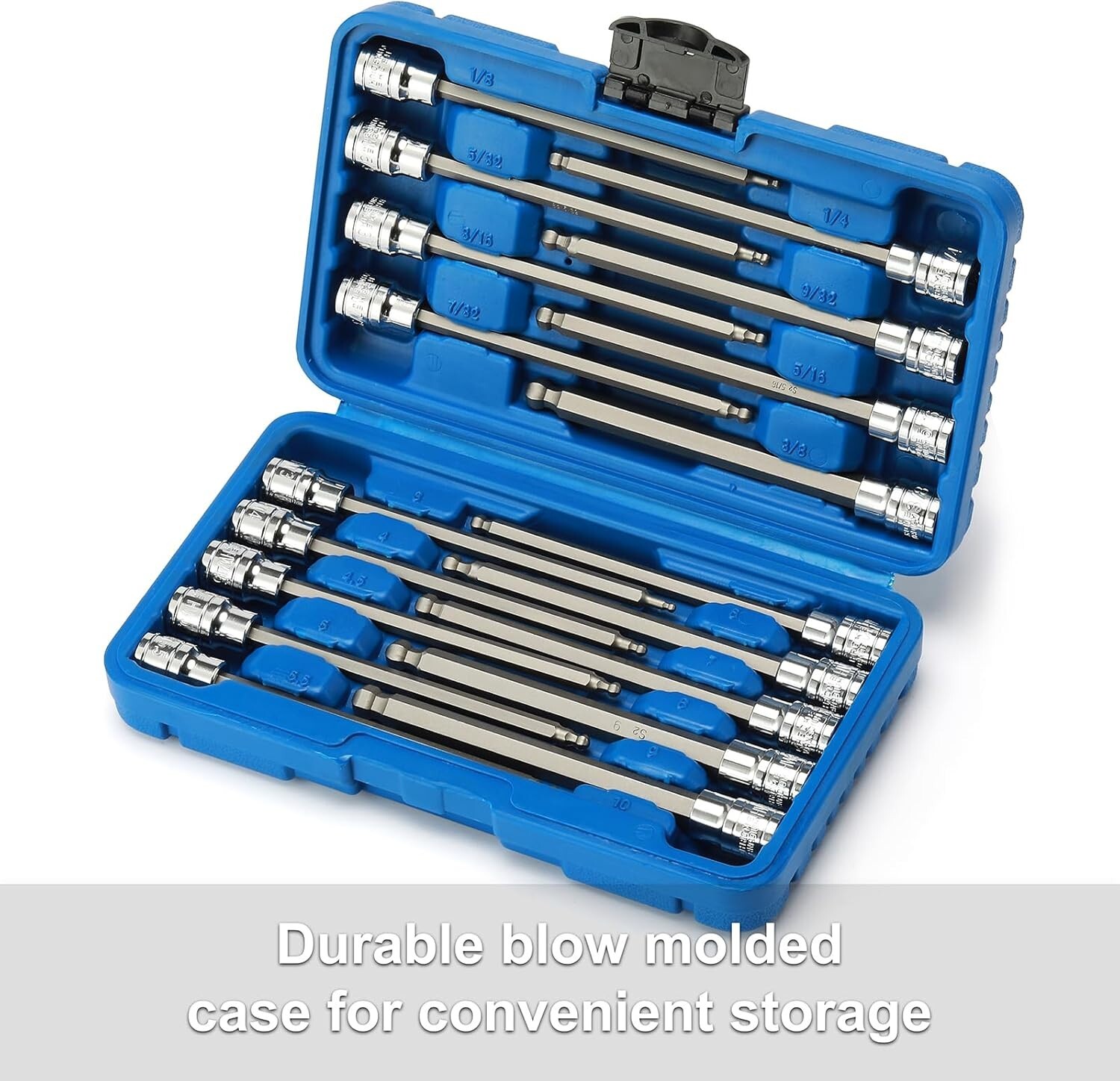 3/8"Drive Extra Long Ball-End Hex Bit Socket Set, 18 Piece Allen Socket Set, Met