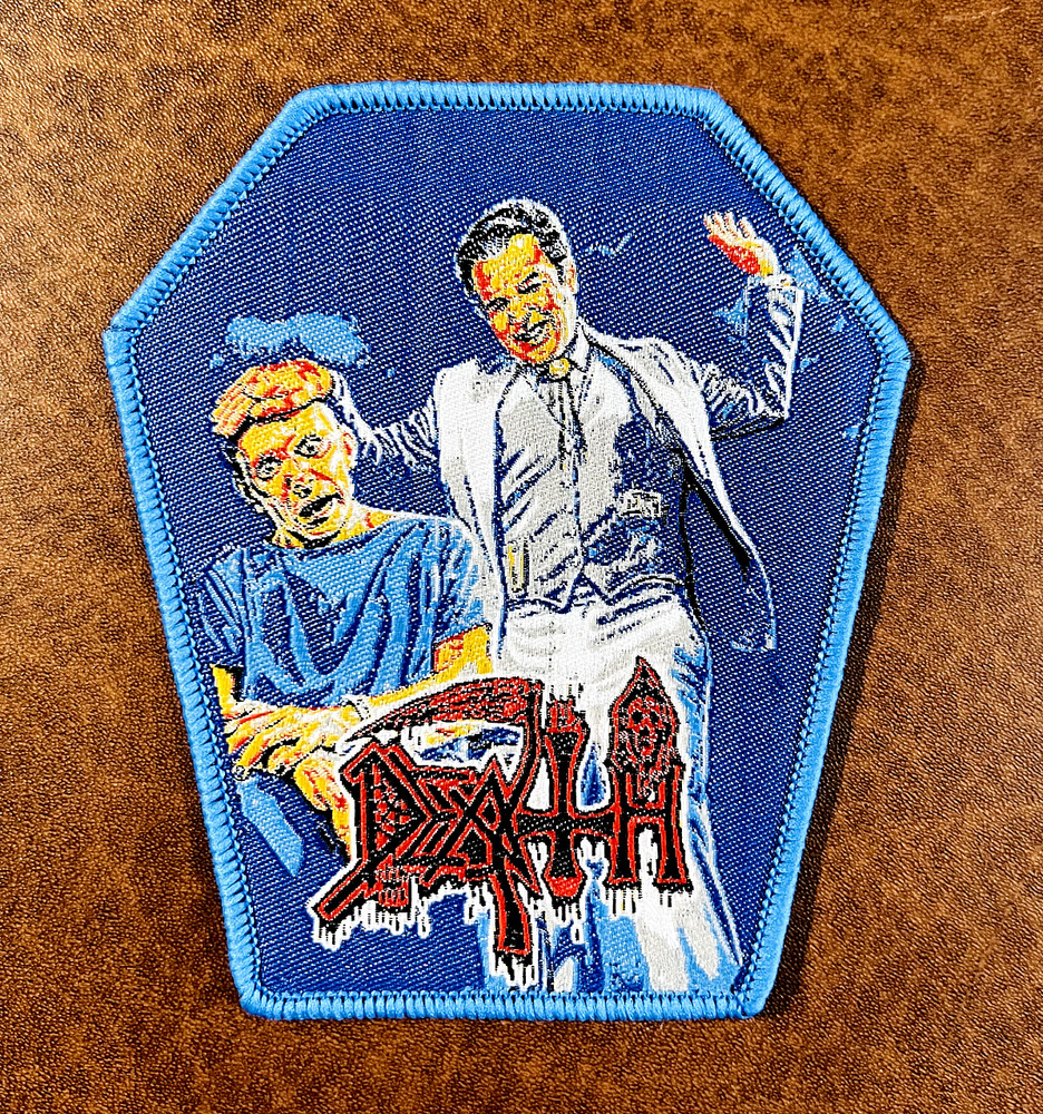 DEATH, SEW ON BLUE BORDER WOVEN PATCH