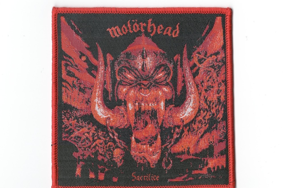 MOTORHEAD, SACRIFICE , SEW ON RED BORDER WOVEN PATCH