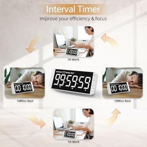 7.8'' Extra Large LED Kitchen Timer: 99H Countdown Countup with 3 White