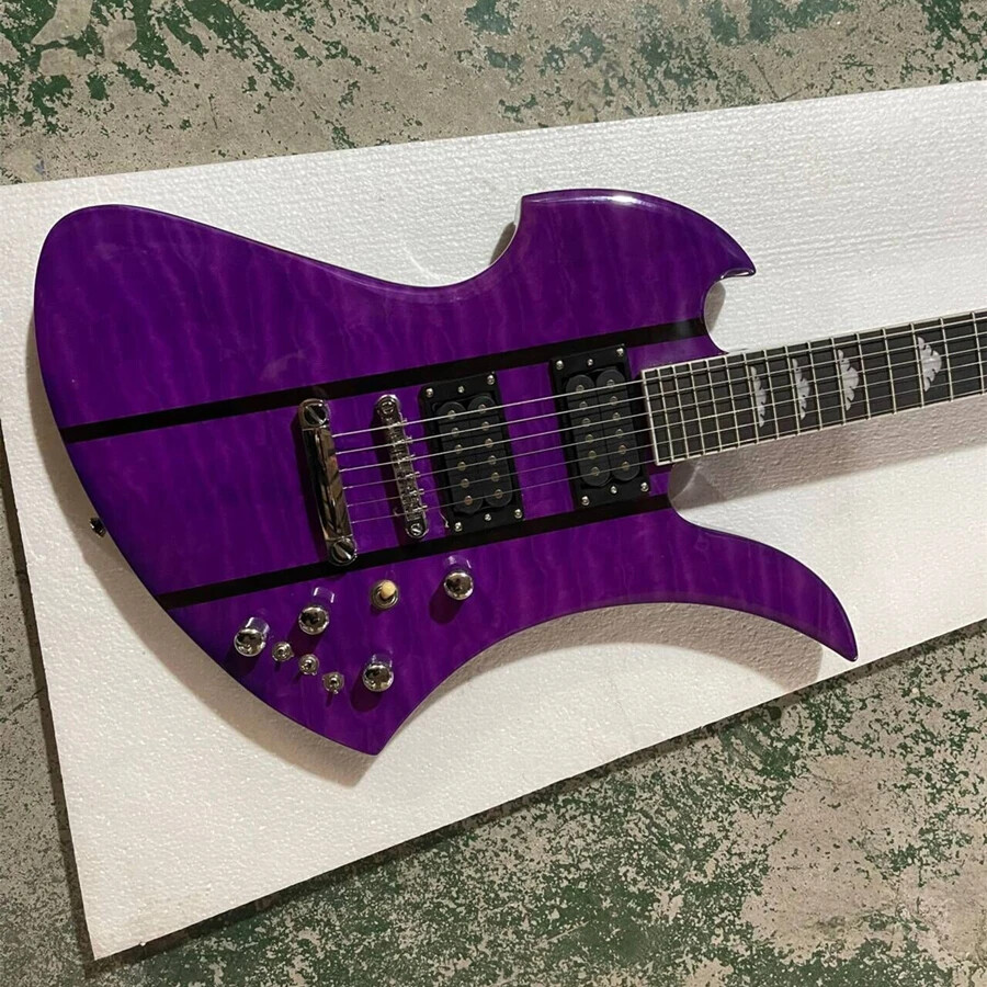 Factory Customized 6 Strings Purple Unusual Electric Guitar with Fixed Bridge