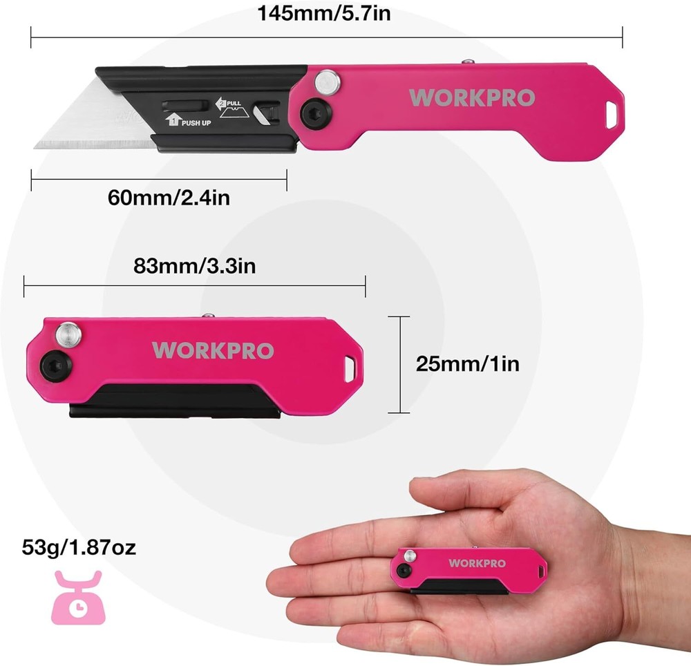 WORKPRO EDC Folding Utility Knife, Mini Box Cutter with Quick Open Axis Lock