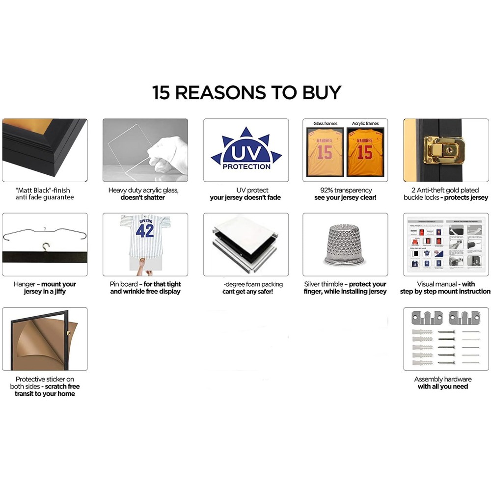 Tieeqe Jersey Frame Display Case-Jersey Shadow Box- 1 Pack, Black