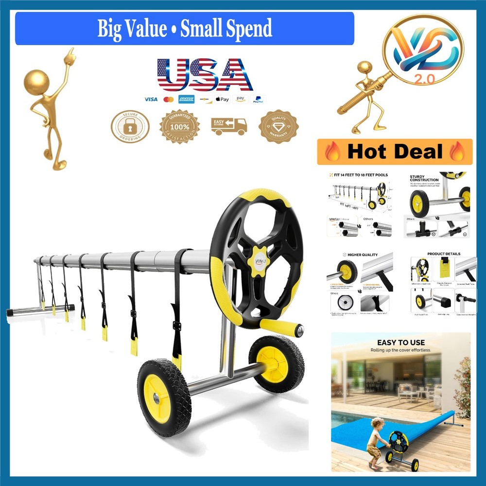 18 Ft Aluminum Pool Cover Reel for Inground Pools Solid Crank Lockable