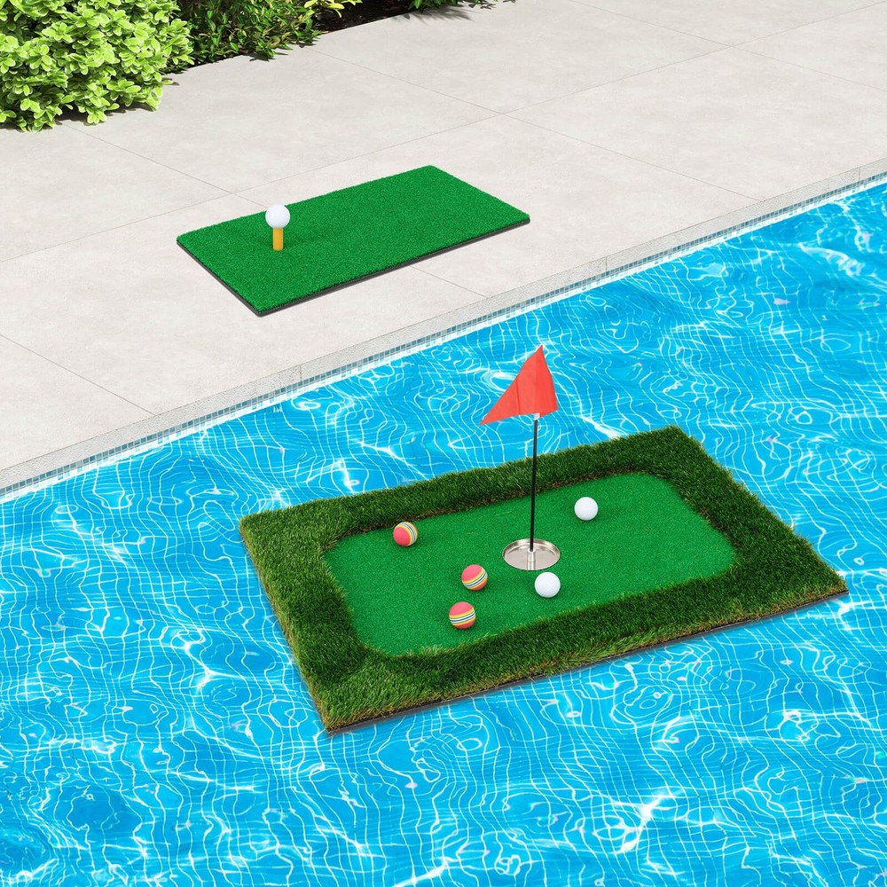 Rectangular Floating Golf Green for Pool Includes Golf Hitting Mat 6 Golf Balls