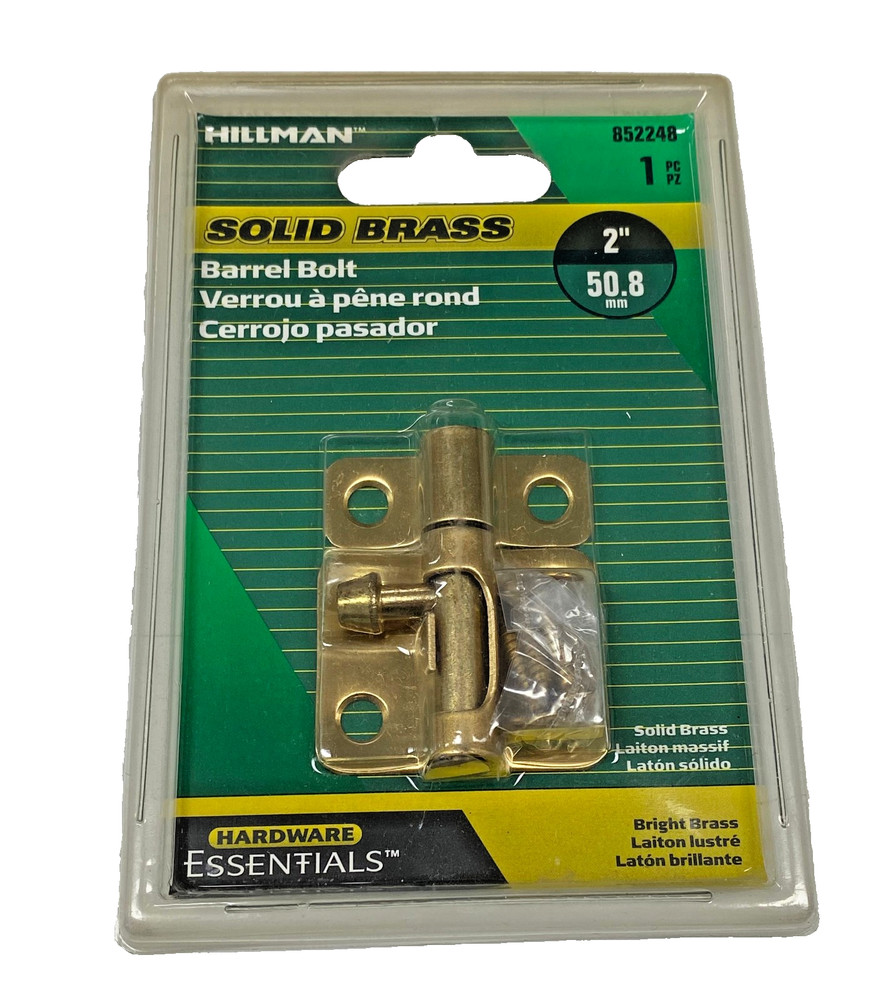 Hillman Hardware Essentials 852248 Barrel Bolt Solid Brass Bright Brass 2" Lock
