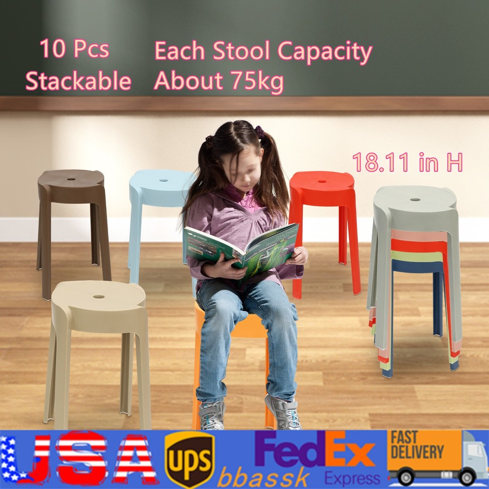 Plastic Stool Counter Kitchen Stools 18'' Set of 4 Backless Stackable Bar Stools