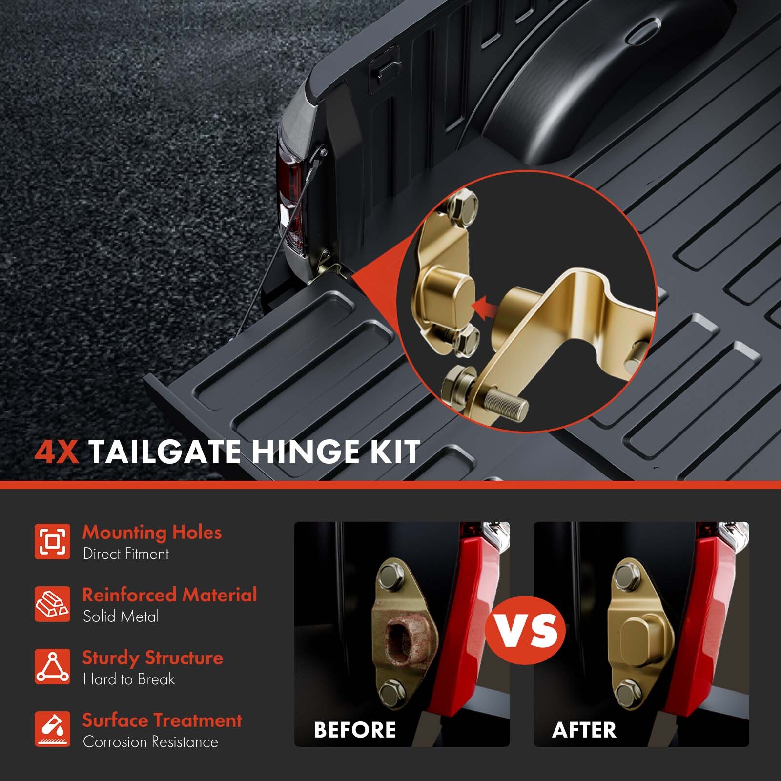 4x LH&RH Tailgate Hinge Insert Kit for Chevy Silverado GMC Sierra 1500 1999-2006