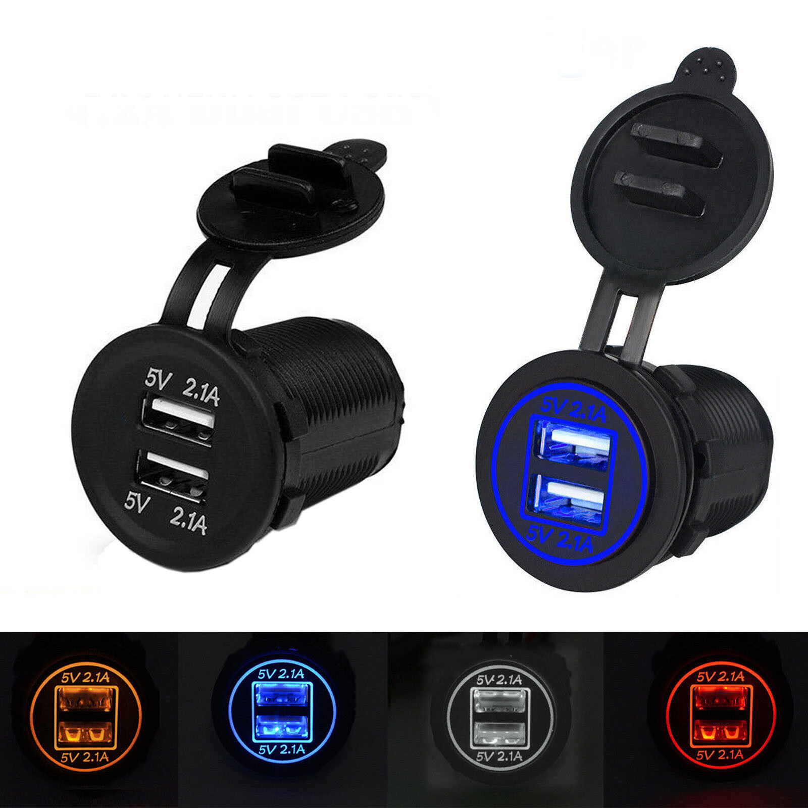 12V Car Lighter Socket Dual 2.1A USB Port Charger Power Outlet LED
