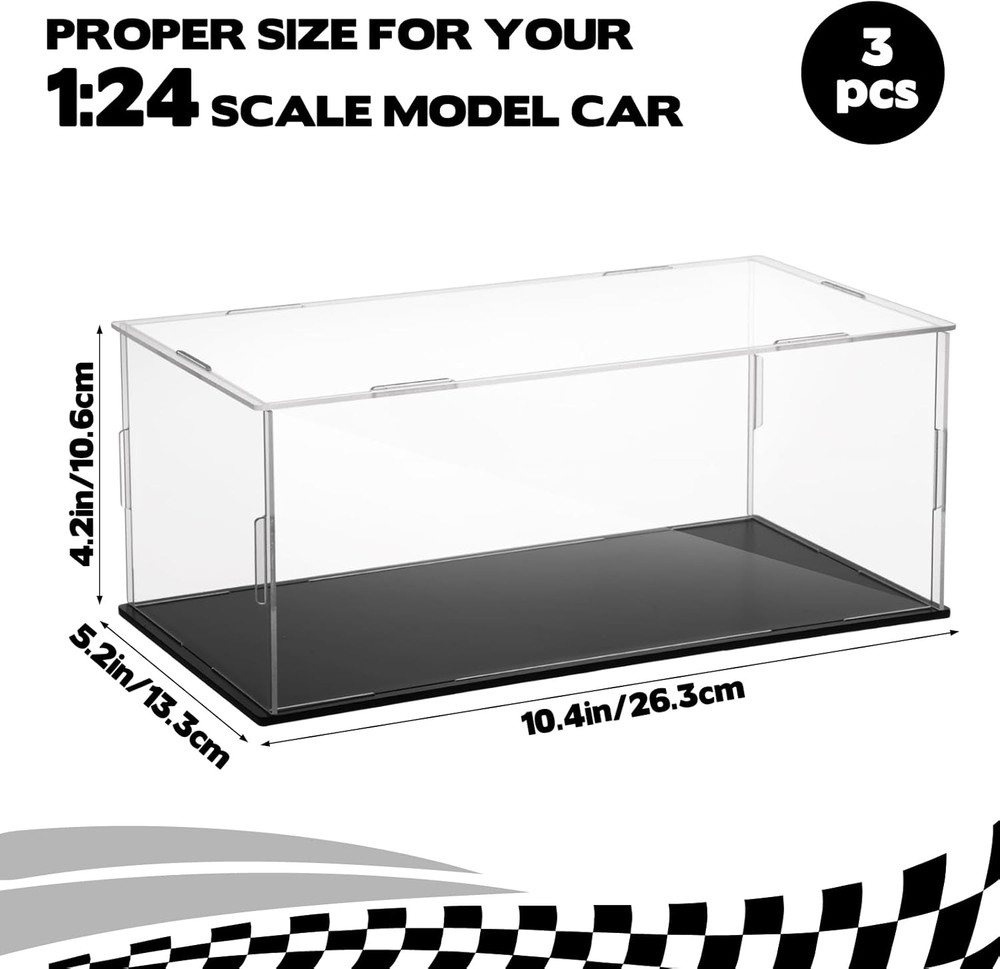 3 PCS Acrylic Model Car Display Case1: 24 Scale Clear Display Boxes with Plastic