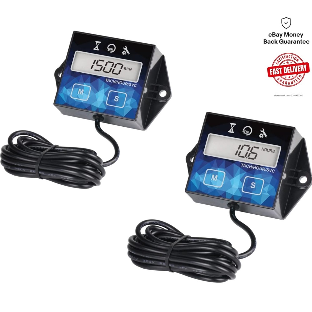 2-Pack Digital Engine Timer & Tachometer with Maintenance Reminder for Effici...