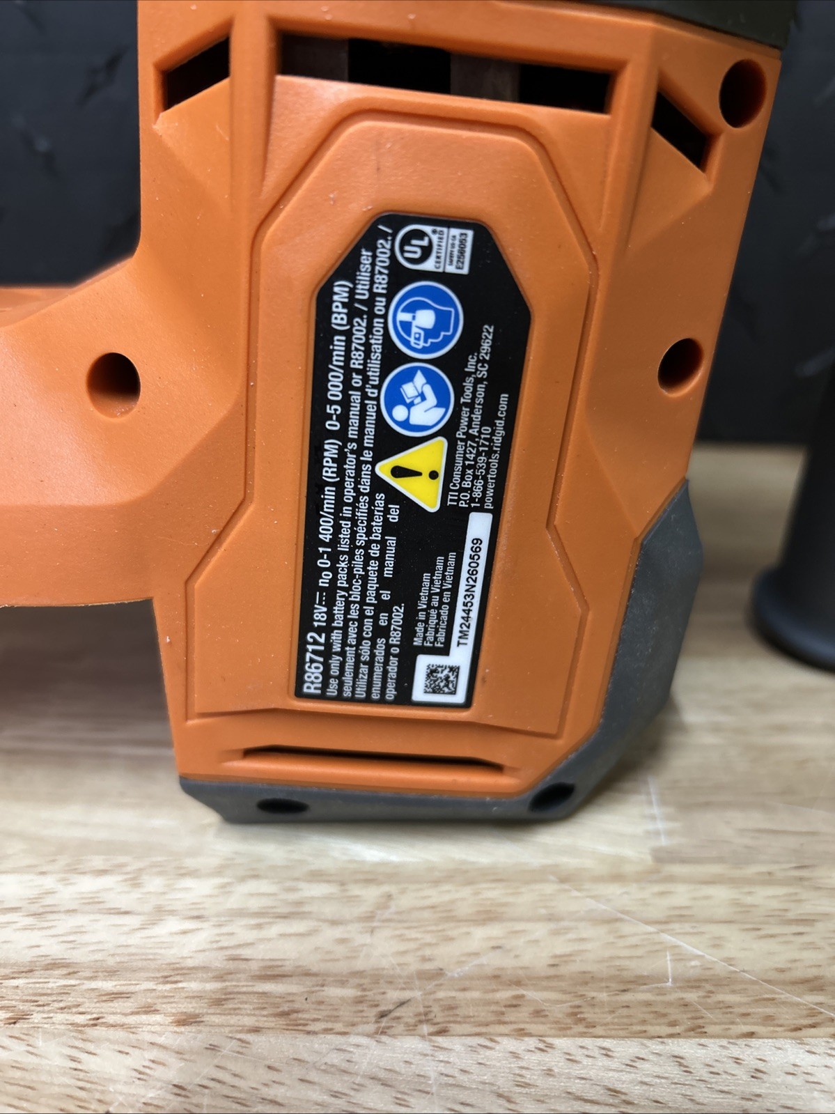 RIDGID R86712B 18V Brushless 1-inch SDS-Plus Rotary Hammer (Tool-Only)