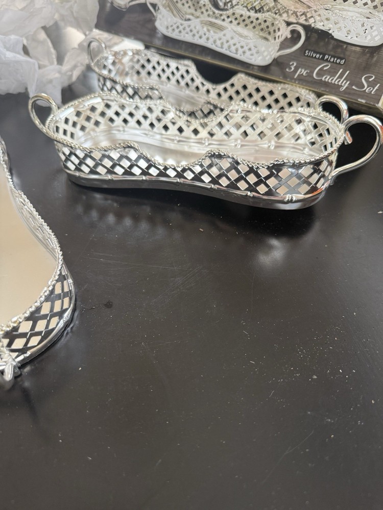 3pc Set of Vintage Studio Silversmiths Silver Plated Utensil Caddies NIB