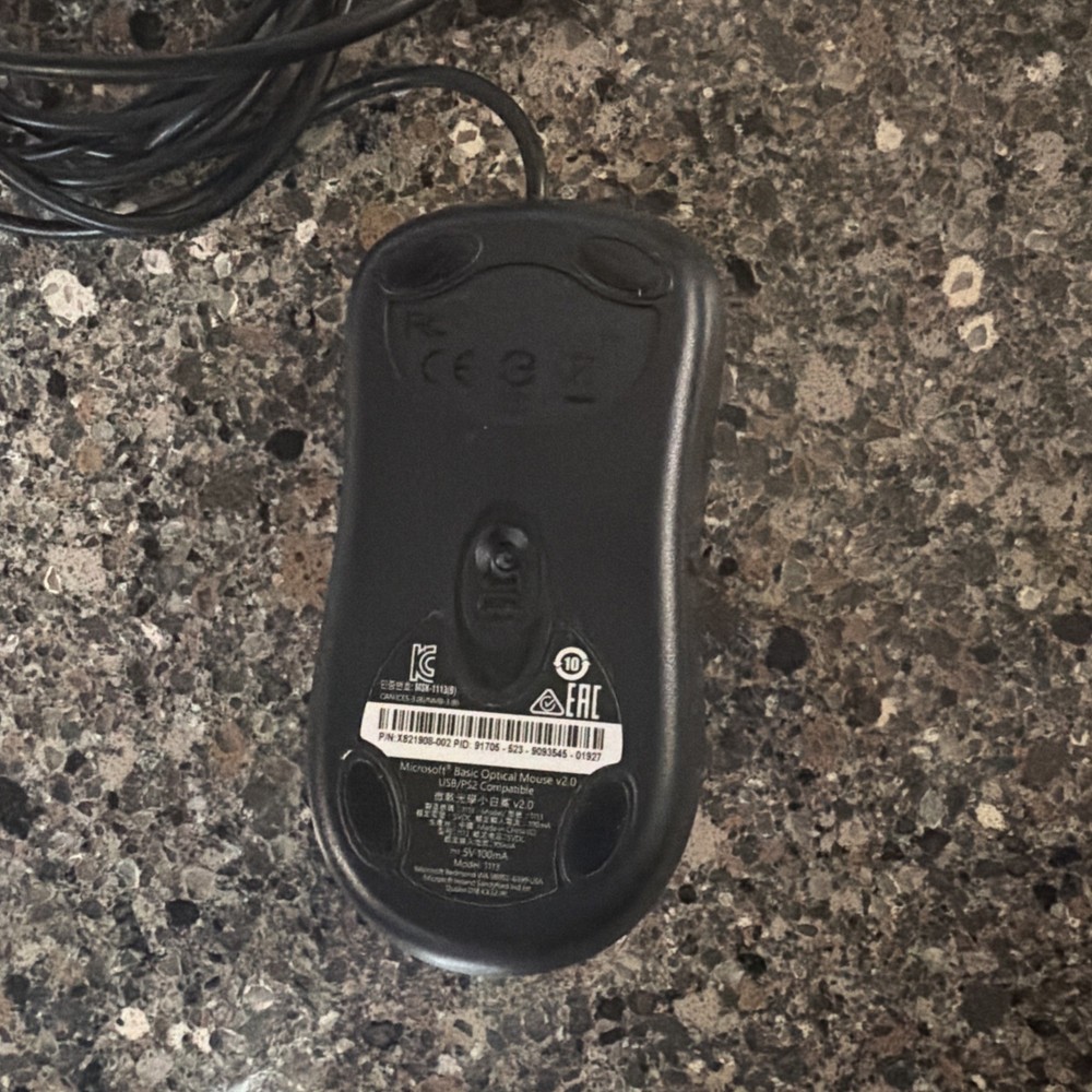 Microsoft Basic Optical Mouse V 2.0 Model 1113 USB Wired Black