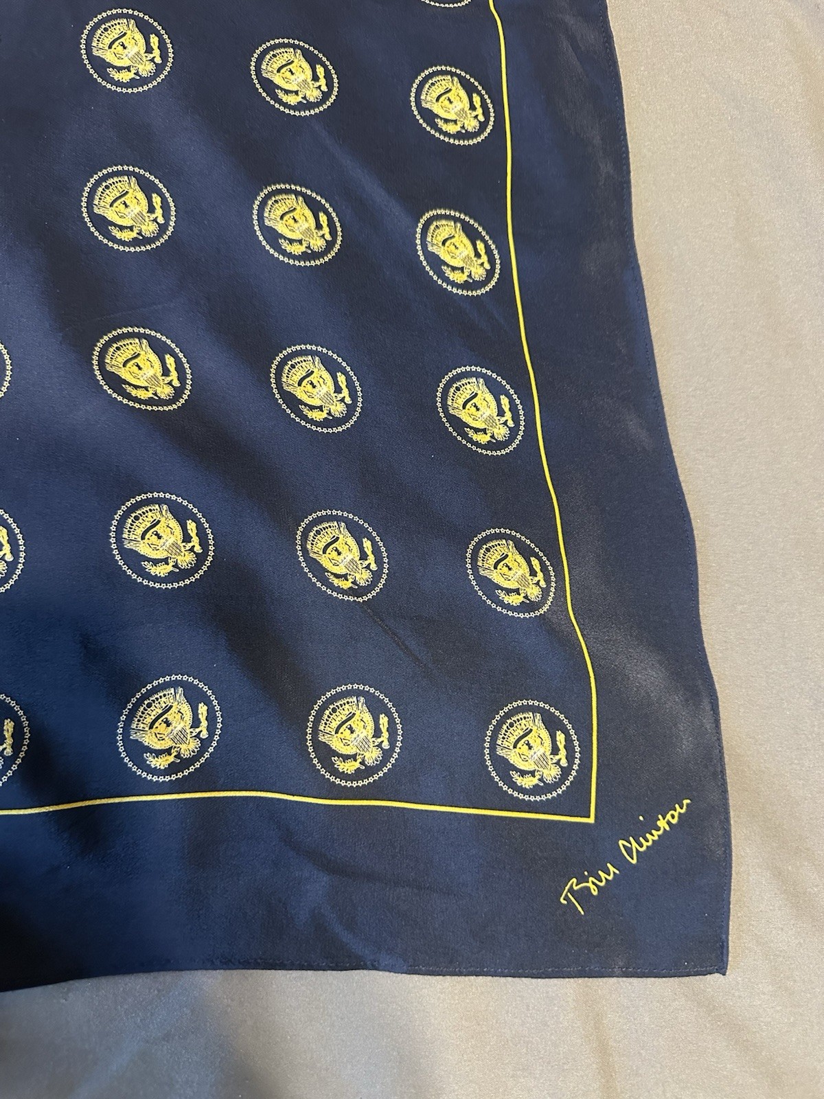 Presidential Seal Repeating Print Square Silk Scarf 29”X29” Bill Clinton Navy