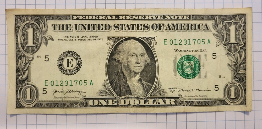 $1 ONE US DOLLAR BILL NOTE MISCUT MISALIGNED OFF CENTER ERROR FANCY SERIAL #