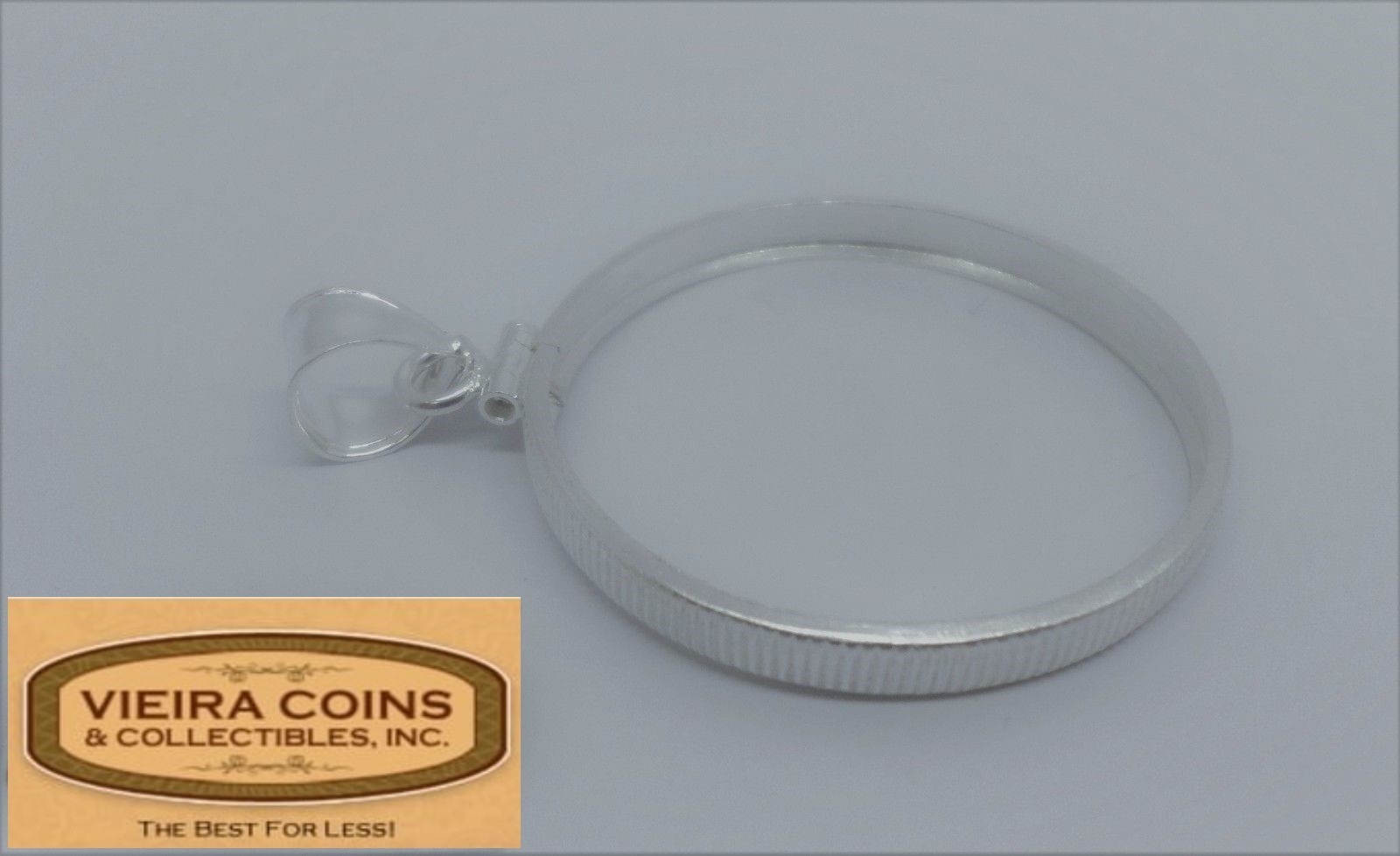 925 Silver U.S Silver Eagle 40.6mm Coin Bezel Frame Reeded Edge Mount Bail-#B090