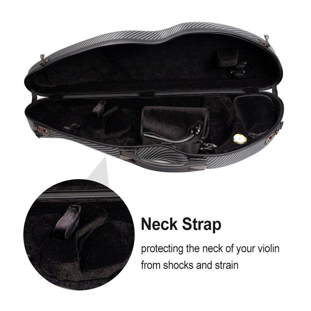 4/4 Black Violin Case Strong Carbon Fiber Violin Cases with Code Lock&Back Strap