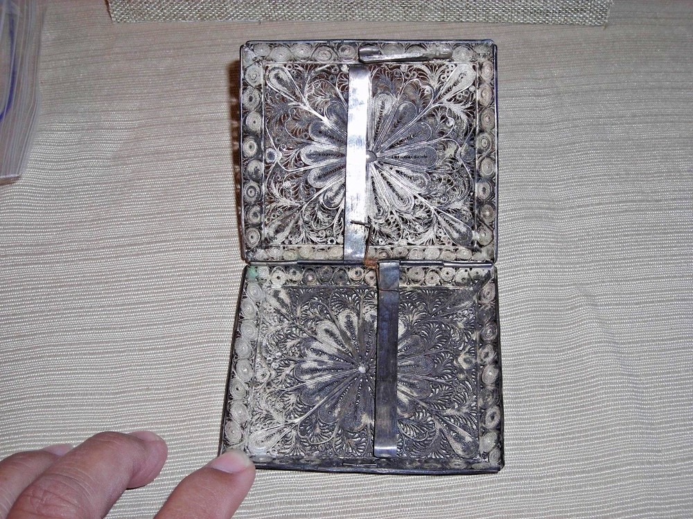 Vintage Solid Silver Ornate Filigree Designed Cigarette Case Card Case