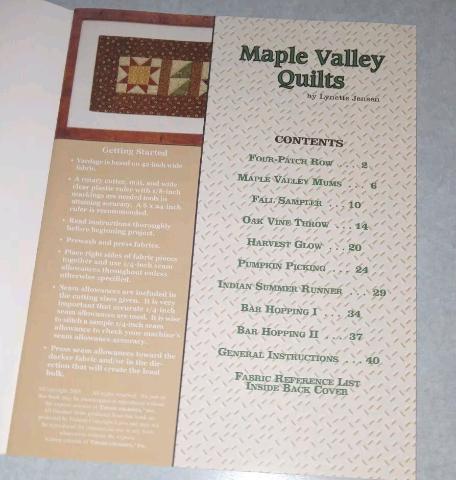 THIMBLEBERRIES MAPLE VALLEY QUILTS Pattern Booklet #260 LYNETTE JENSEN (2003 PB)