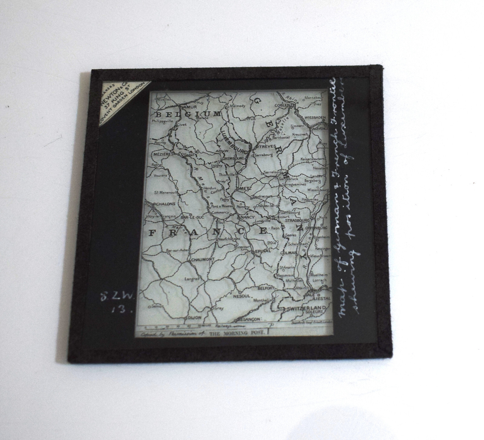 WW1 WAR MAP SHOWING GERMAN AND FRENCH FRONT LINES Magic Lantern Slide