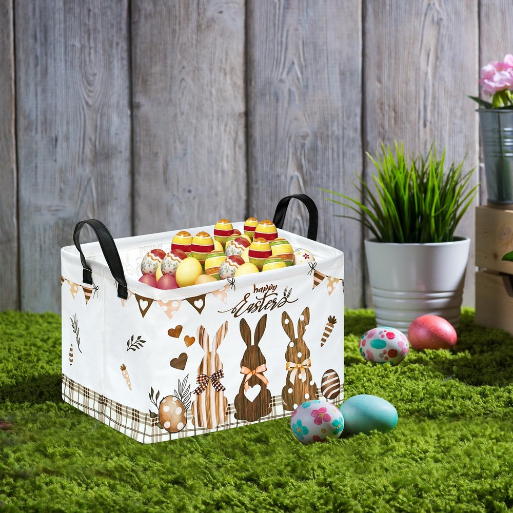 VAIVUSTO Easter Storage Basket Easter Bunny Storage Bin Collapsible Nursery H...