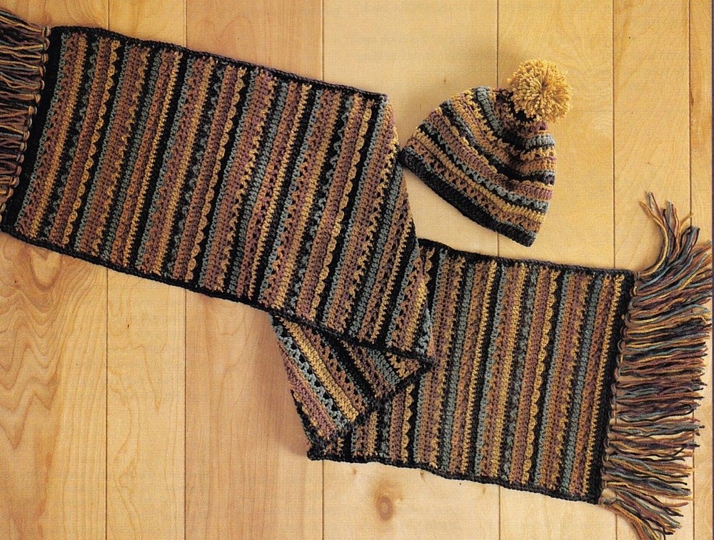 LOVELY Striped Scarf & Hat Set/ Crochet Pattern INSTRUCTIONS ONLY