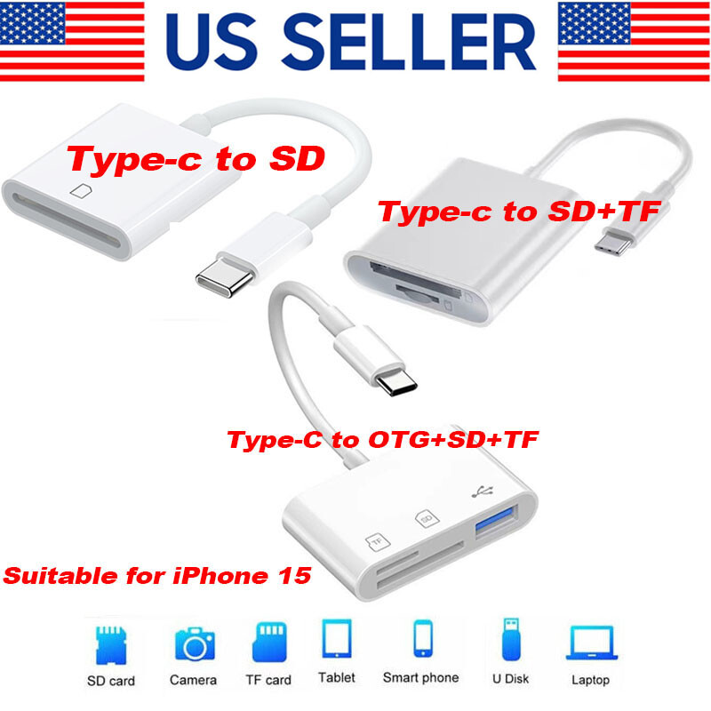 For Apple iPhone 15 Pro Max Plus USB Stick SD TF Card Reader Type C OTG Adapter